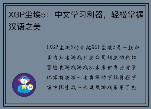 XGP尘埃5：中文学习利器，轻松掌握汉语之美